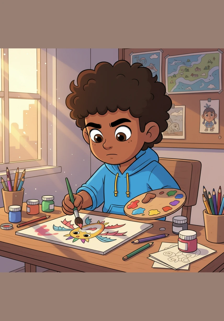 Today, Izhaan wants to draw a magnificent dragon with shimmering scales and giant wings. He concentrates hard, trying to add more details than he ever has before, but his hand shakes and the wings do not look quite right.