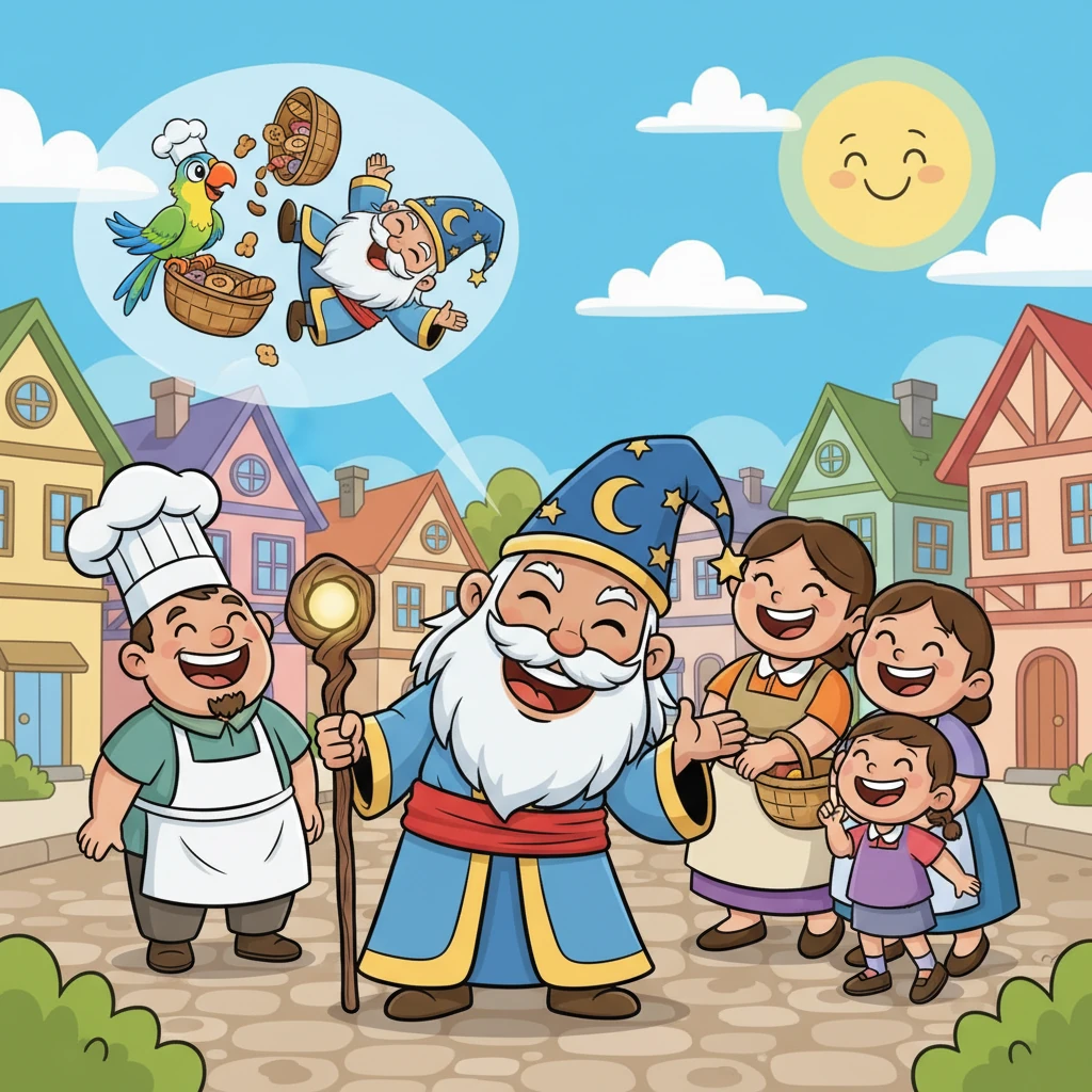 One sunny afternoon, as the villagers sighed about their troubles yet again, Professor Wisdom cleared his throat. He leaned forward, a mischievous grin spreading across his face, and began to tell a hilarious joke about a talking parrot and a clumsy baker.