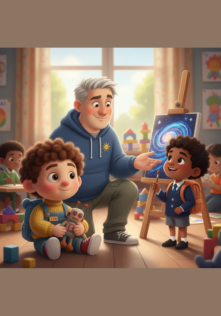 When Mr. Miller announces it is time to tidy up the blocks before going to the playground, Leo and the Red Group continue building a giant tower. They laugh and ignore the whistle, while the other groups quickly put their toys away and head toward the door.