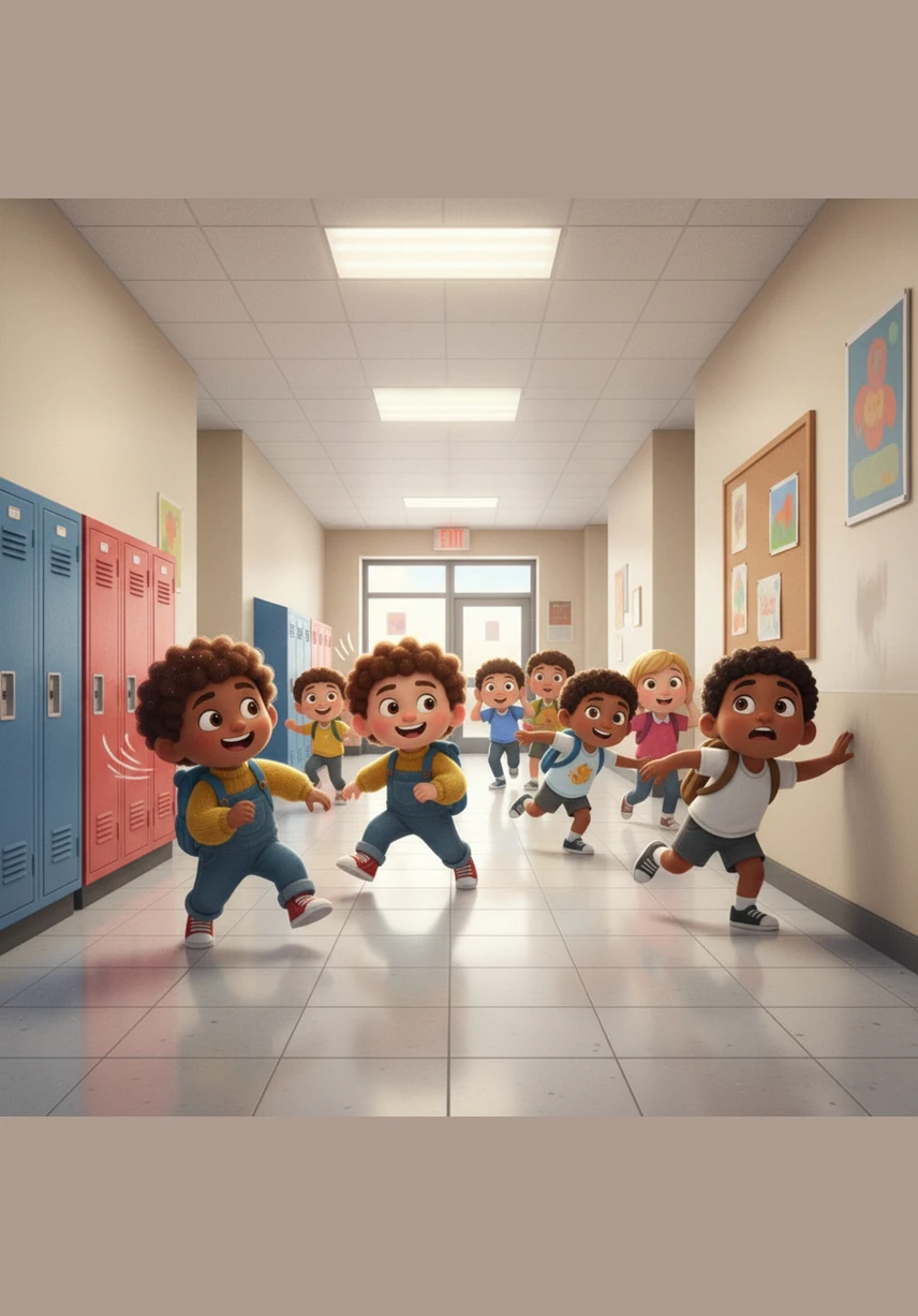 Later, the group is told to line up quietly and keep their hands to themselves for the walk to the cafeteria. Instead, the Red Group starts a game of tag in the hallway, bumping into walls and making loud echoing noises that disrupt the whole school.