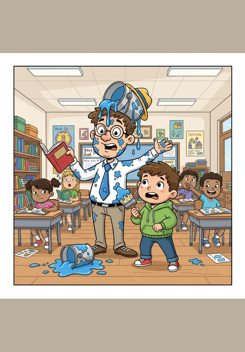 On the fifth day, Mr. Higgins scheduled a silent reading hour for his students to enjoy some peace and quiet. Suddenly, a massive brass band parade marched right past the classroom window, with the tubas and drums shaking the pens right off the desks.