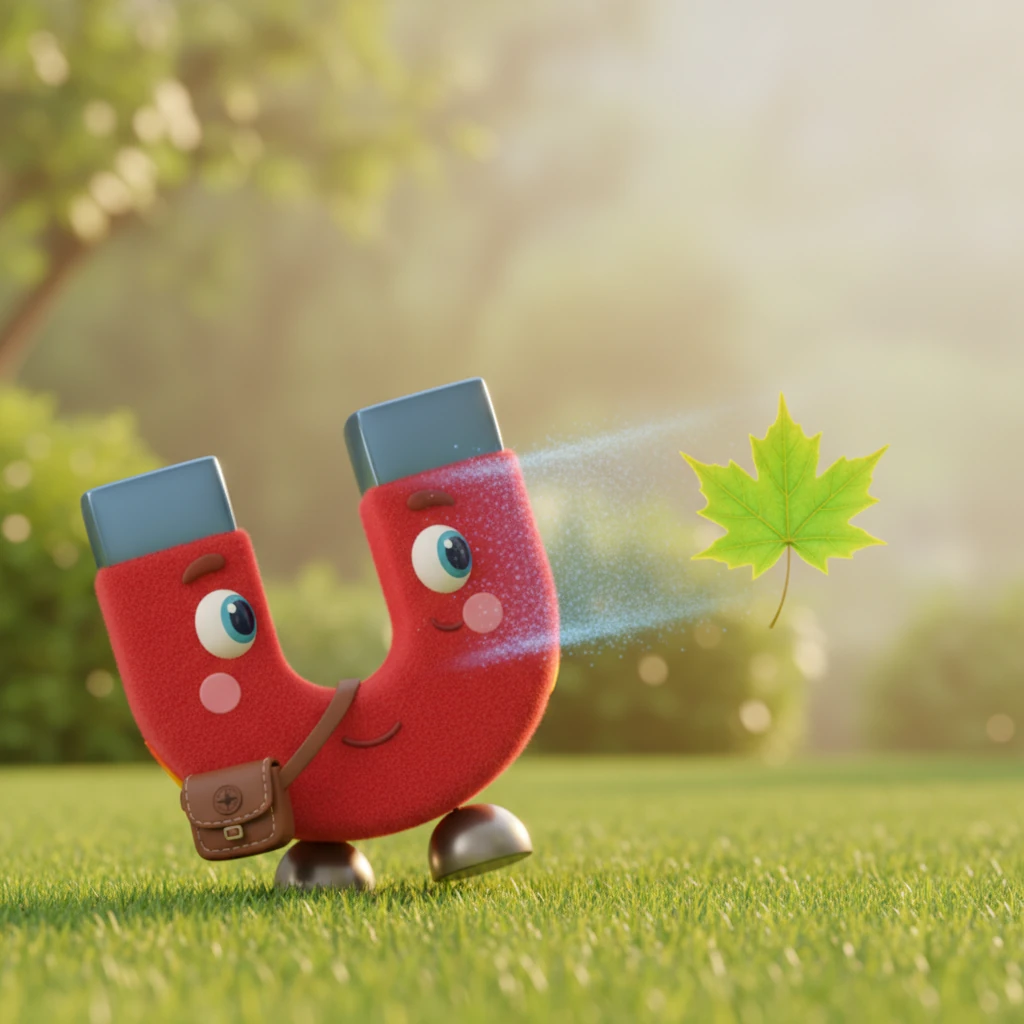 Spotting a vibrant green leaf gently swaying in the breeze, Max felt a spark of hope. He carefully approached, extending his magnetic pull, hoping for a connection. But the leaf just fluttered past, untouched by his special ability.