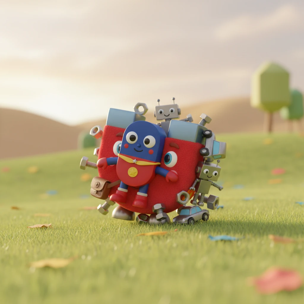 Max was no longer lonely, but surrounded by a joyful cluster of metallic pals, all happily stuck together. They rolled and tumbled, a truly unique and inseparable group. Can you find all of Max's friends that stick?