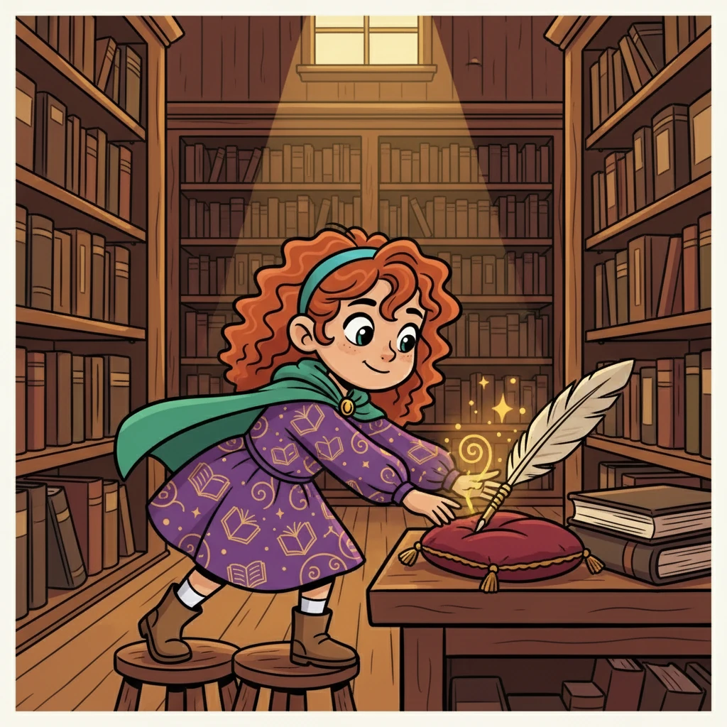 Un pomeriggio, esplorando la vecchia libreria del nonno, Maya trovò una penna insolita.  Era ornata da un piccolo simbolo misterioso, lo stesso che le appariva nei sogni. La penna sembrava chiamarla.