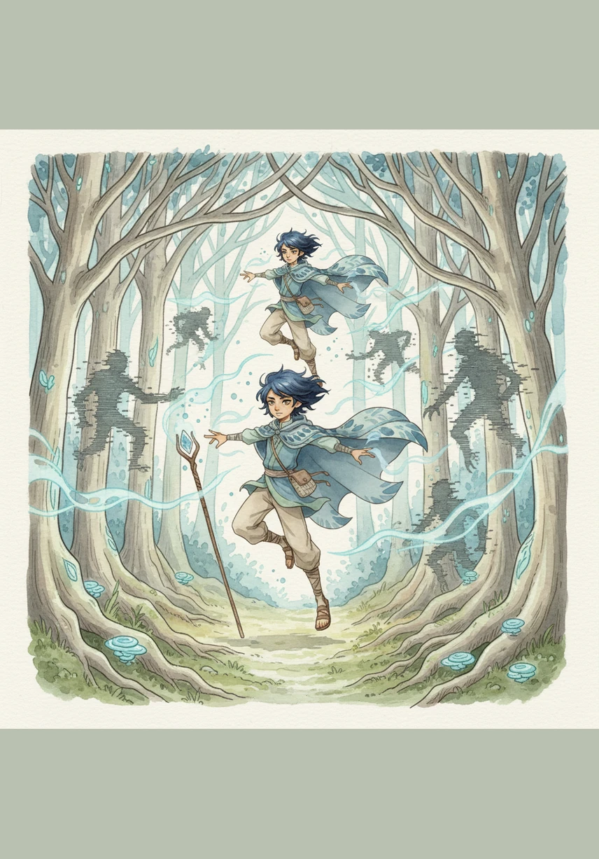 He reached the Whispering Woods, where the trees had turned to gray stone and the birds were frozen mid-flight by the overwhelming roar of the void. With a gentle turn of the prism, Elian released a ripple of emerald light that restored the song of the forest and woke the sleeping creatures.