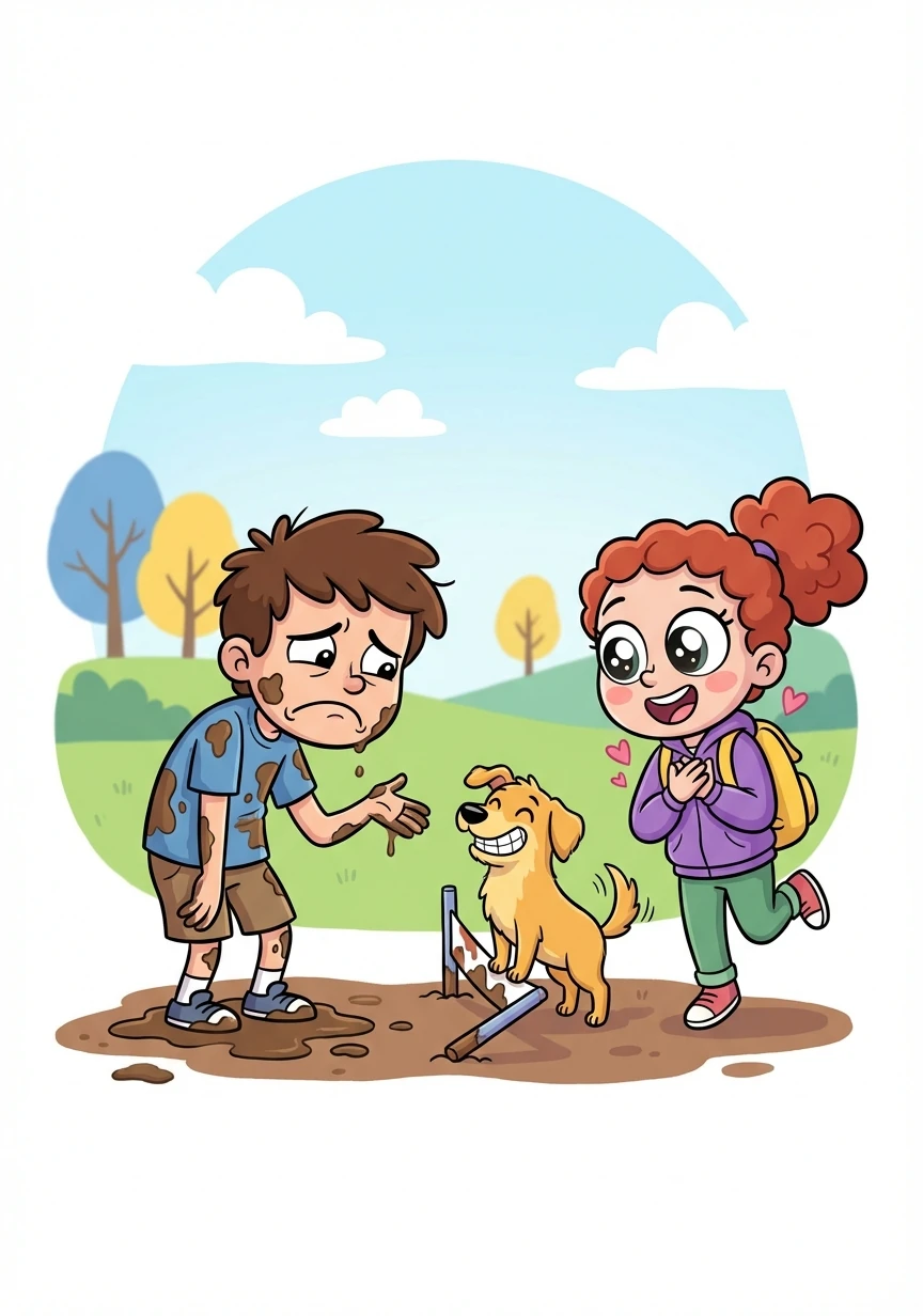 Randy, covered in mud and utterly defeated, concedes. Carly's heart flutters as she watches Dash's triumphant victory.