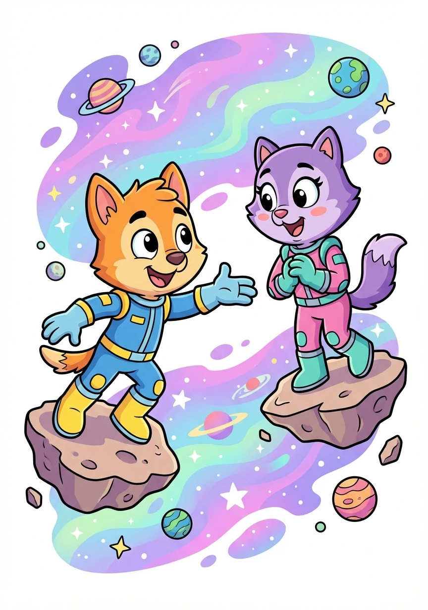 Dash extends his hand to Carly, inviting her to join him on a quest to restore balance to the galaxy, which has been disrupted by Randy's greed.