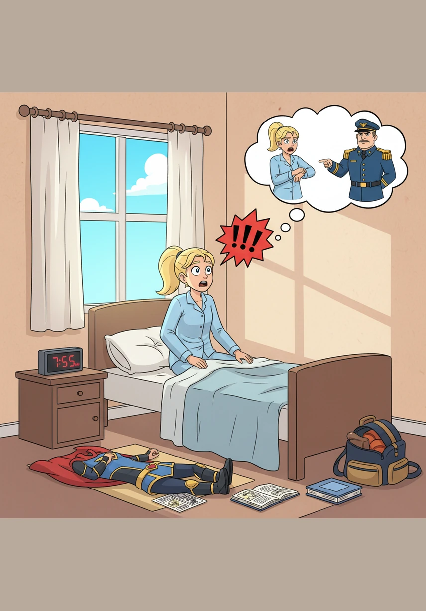 Mia woke up to the sound of her alarm clock doing a little dance on the nightstand. She realized she had exactly twenty minutes to get to the airport, but her hair looked like a startled bird's nest and her socks didn't match.