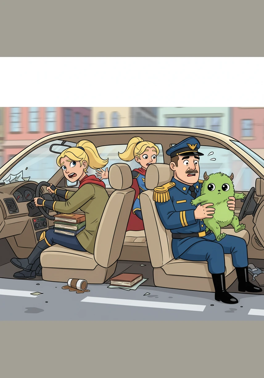 The car ride was a blur of sharp turns and frantic bag-checking as Mia searched for her headphones. She was so focused on her snacks that she didn't notice she was wearing one blue sneaker and one very pink, very fuzzy bunny slipper.