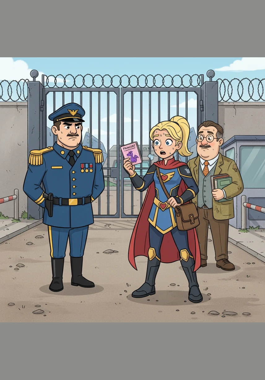 Panting and sweating, she finally reached the gate and reached into her bag for her passport. To her horror, she pulled out a glittery 'Princess Passport' she had made in kindergarten, complete with a crayon drawing of a purple dragon.