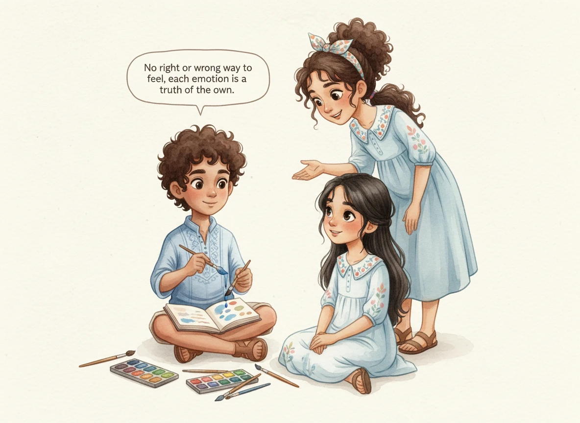 Merly le prestó sus pinceles para que dibujara lo que sentía, mientras Freddy lo escuchaba con una atención que no necesitaba palabras para ser reconfortante. Janina le explicó con dulzura que no existe una forma correcta o incorrecta de sentir, pues cada emoción es una verdad propia.