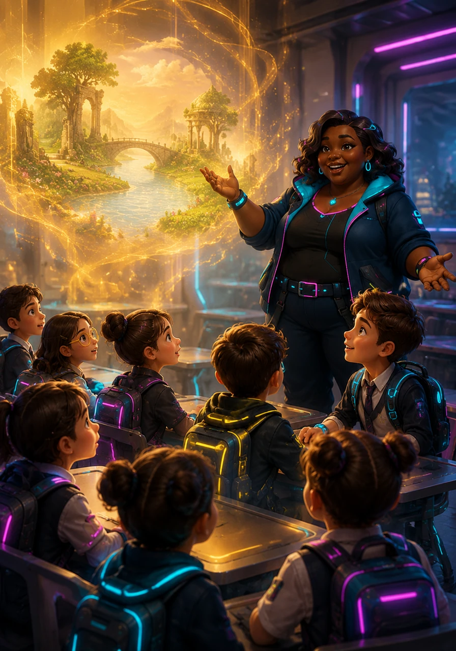 She speaks of Tir na nÓg, the Land of Youth, where no one ever grows old and beautiful music fills the golden air. The children lean forward, imagining their own classroom as a gateway to this enchanted realm where time stands still.