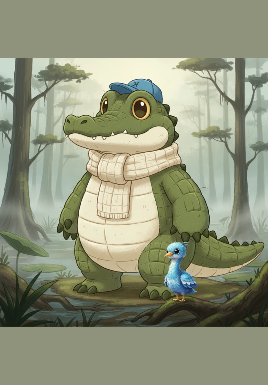 In the heart of the Emerald Mire, a colossal figure stands tall against the swirling morning mist. Kuroko, a twenty-five-foot humanoid crocodile, watches over the silent waters with eyes as golden and ancient as the setting sun.