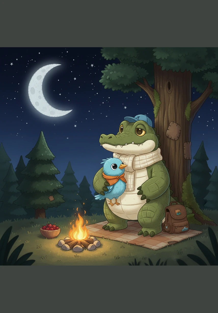 As the stars emerge in the velvet sky, the great crocodile stands tall once more, a silent silhouette against the night. The swamp is safe and flourishing, and Kuroko remains its eternal, gentle protector, watching over the water until the break of dawn.