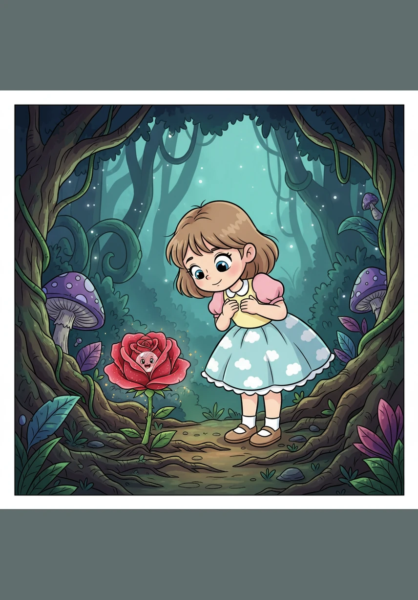 The rose told Lily about Floradia, a magnificent kingdom of light that lived deep beneath the garden's tangled roots. It was a place where colors were music and the wind sang lullabies to the sleeping seeds of the world.