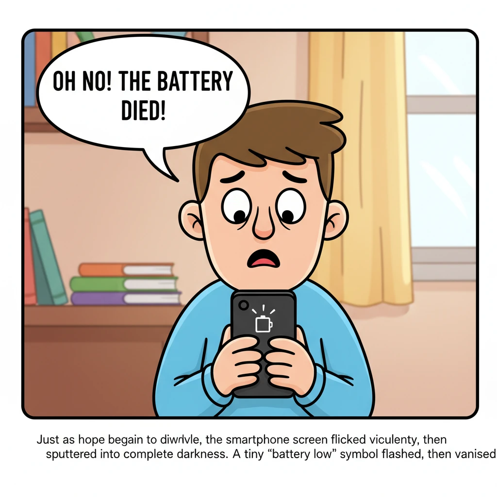 Just as hope began to dwindle, the smartphone screen flickered violently, then sputtered into complete darkness. A tiny, almost comical 'battery low'