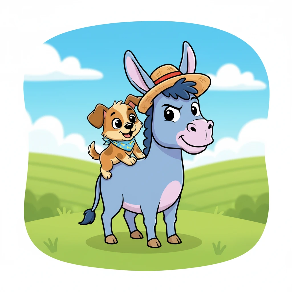 First, Barnaby stood tall and steady, a determined look on his face. The brave dog carefully climbed onto Barnaby's broad back, his paws finding a firm grip, ready for the next step.