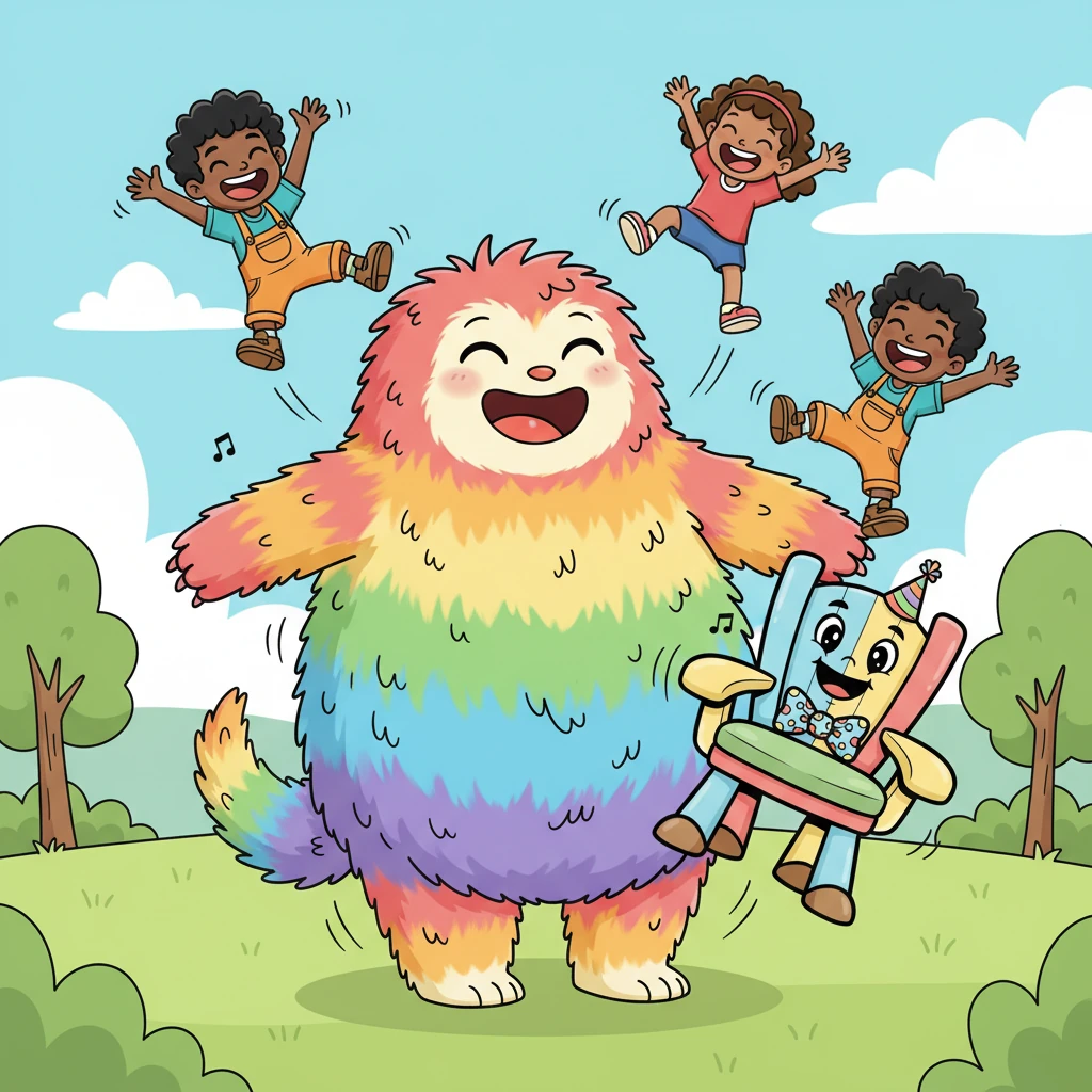 The children erupted in cheers and laughter, shouting with glee! They jumped onto Barnaby's soft tummy, bouncing high in the air with every joyful rumble he made. It was the most wonderful, bouncy, happy ending imaginable.