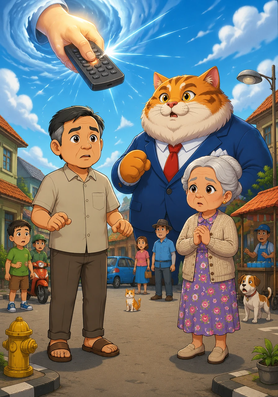 Suddenly, a sharp clicking sound echoes from the sky as if a giant television remote has been pressed by an invisible hand. Every person, animal, and object in the town of South Fridge freezes in place, remaining perfectly still for three long seconds of total silence.
