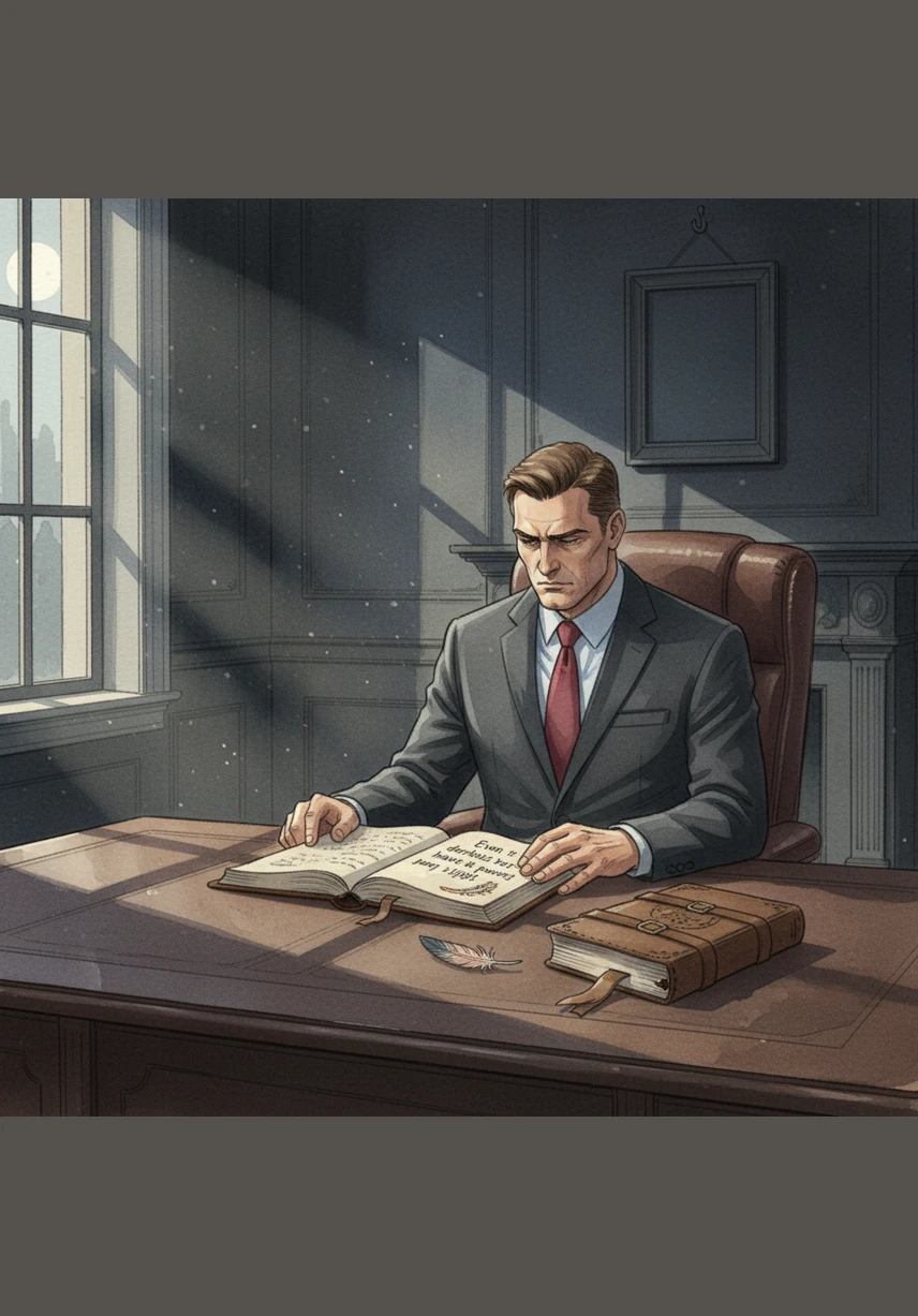 Back in his cold office, Marco opened a book Elena had left behind, finding a single marked page with a final message. The words reminded him that even the darkest hearts have the power to choose the light, leaving him with a haunting reminder of the man he could have been.