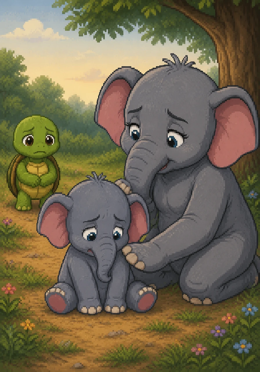 Leo sees Ellie's sad face and realizes that his big, fast paws hurt his friend's feelings. His mother kneels down beside him and gently explains that our hands are for helping and hugging, not for crashing. She reminds him that using soft, slow movements keeps everyone safe and happy.