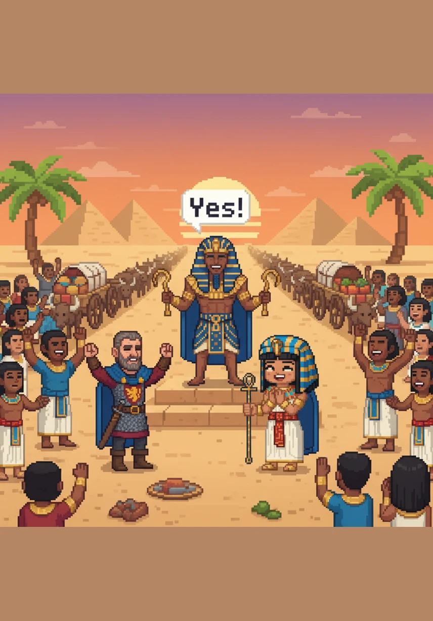 Finally, the King says "Yes!" and everyone is so excited. They start their big adventure to find a place where they can be happy.