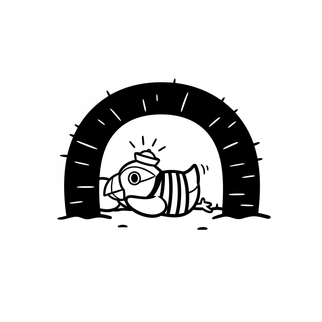 Jeff wakes up in his cozy burrow. His eyes are bright, ready for the day's excitement. The burrow is a simple, dark circle with a small, round opening.