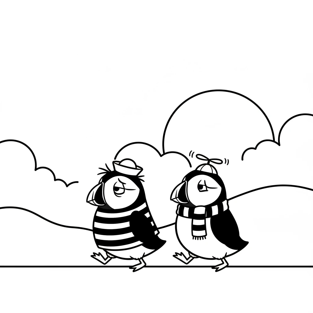 Hours later, as the sun dipped low, painting the sky orange, Jeff and Simon waddled back. Jeff's feathers were ruffled, and his feet felt heavy. He looked utterly tired and out of puff.