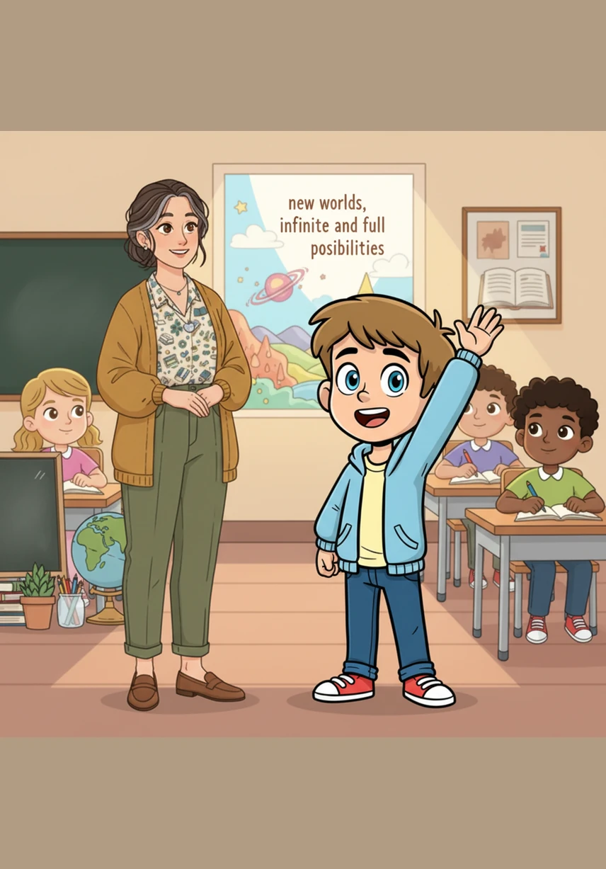 Com o passar dos dias, o brilho nos olhos de Leo aumenta e ele já não tem mais medo de levantar a mão para fazer perguntas ou participar das atividades. Ele percebe que aprender é como abrir janelas para mundos novos, infinitos e cheios de possibilidades.