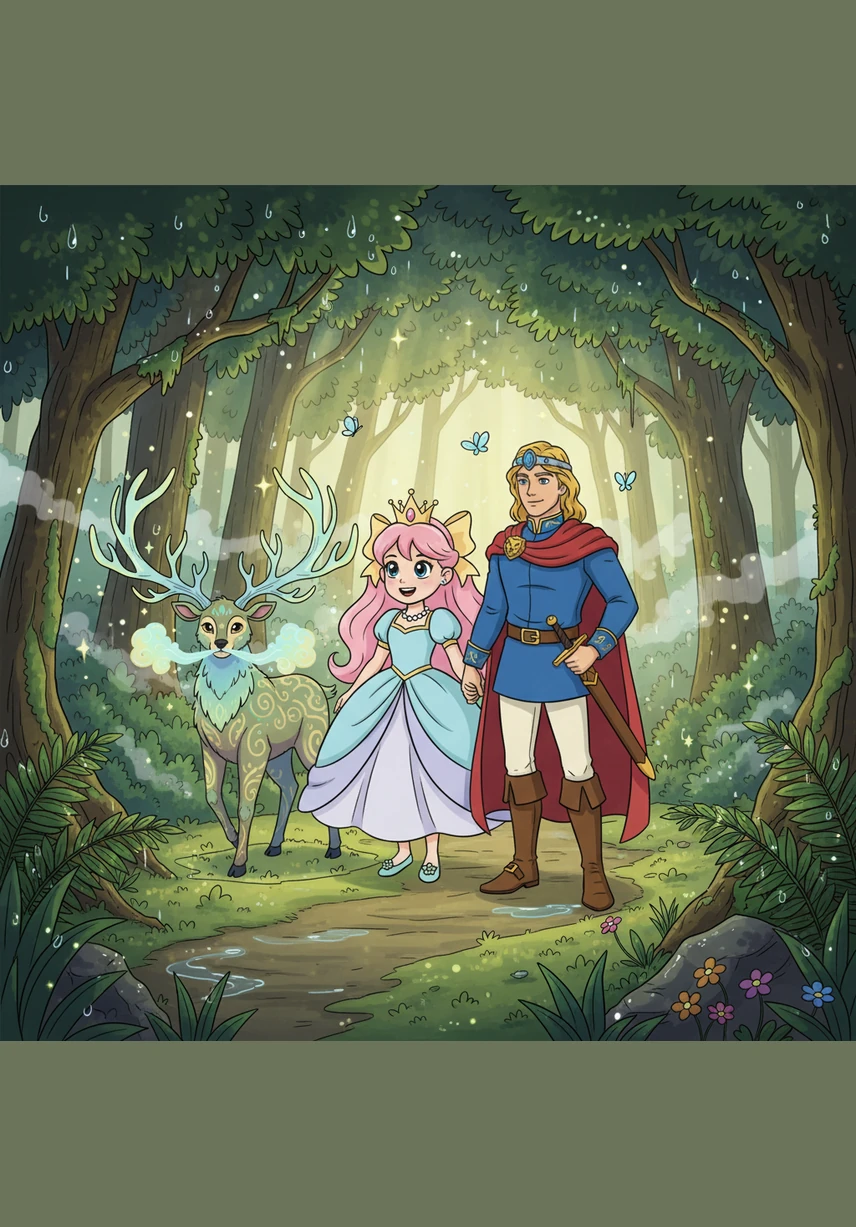 Together, they walked back toward the castle through the steaming, post-rain forest, but they never forgot the magic of the hidden pond. They became the guardians of the woods, ensuring that the harmony between the kingdom and nature would flourish for generations to come.