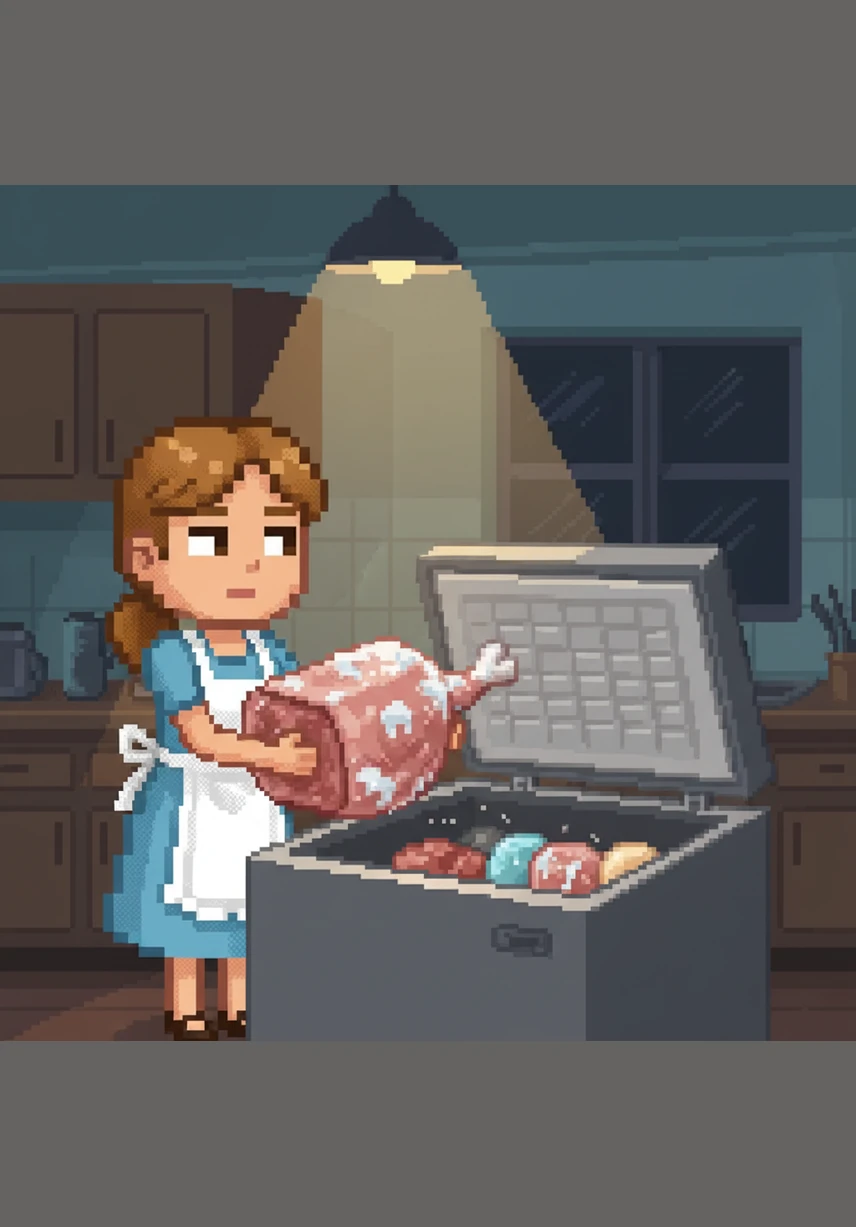 Moving like a person in a dream, Mary retreated to the kitchen to prepare dinner as if nothing had happened. She opened the deep freezer and pulled out a large, heavy frozen leg of lamb, its surface glistening with frost. It felt solid and cold in her hands, a stark contrast to the heat of her rising panic.