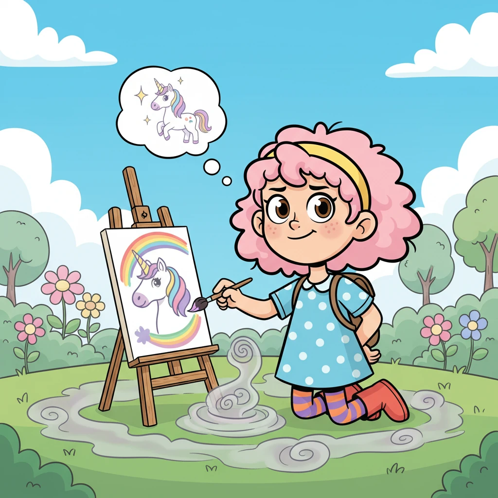 Darby was a bright-eyed girl with a love for all things colorful and creative. She often found joy in drawing and painting, but sometimes, a tiny fib would slip out, making her world a little less clear.