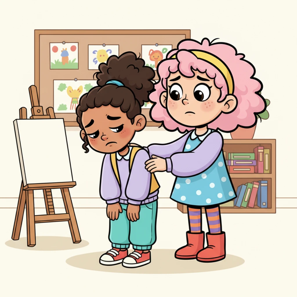 But this time, her teacher looked at her with a serious expression. "Darby," she said gently, "last time you said you practiced, but you told a lie." Darby's heart went thump-thump, and she hung her head, feeling a pang of regret.