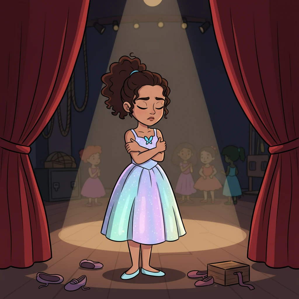 On the day of the dance competition, Darby stood backstage in a shimmering gown, her heart fluttering like a butterfly. As her turn approached, she took a deep breath. "I lied before," she told herself, "but now, I will be honest with myself."