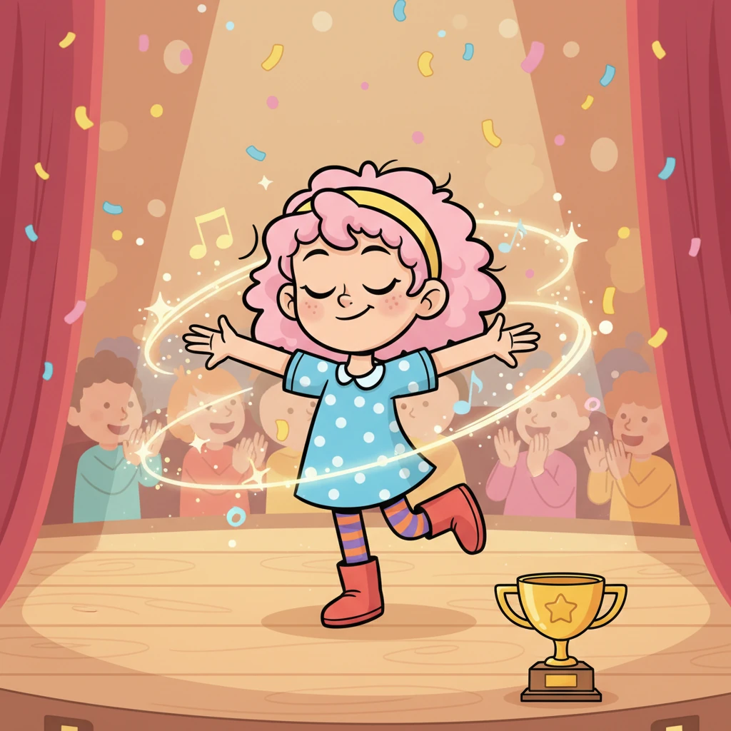 With newfound courage, Darby stepped onto the stage. She closed her eyes and danced, not with fancy moves, but with genuine truth, honest effort, and a brave heart. Her simple, real dance filled the room with a special magic, earning thunderous applause and the first-place trophy.