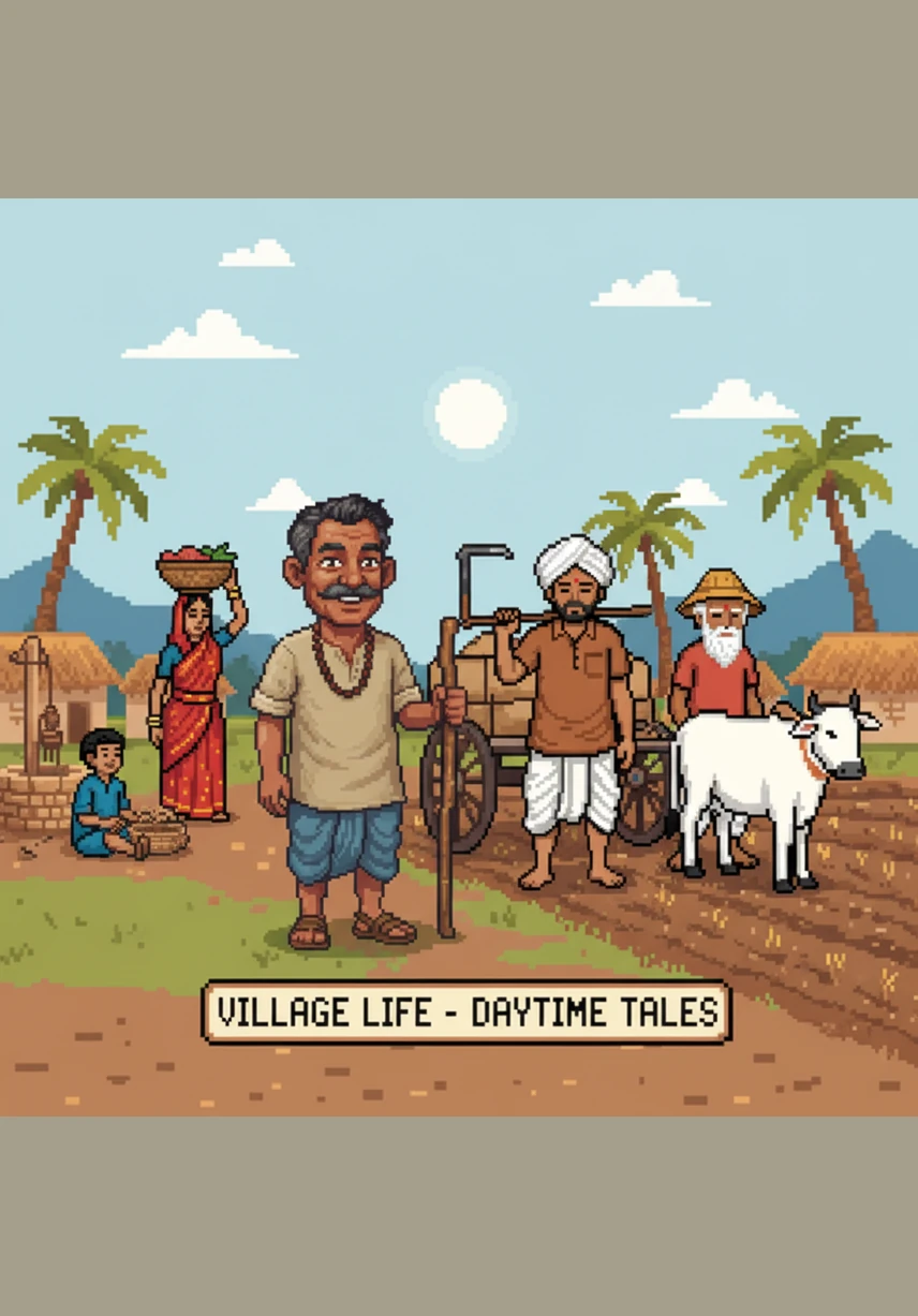 In a sun-drenched village nestled between rolling hills, lived a kind man named Ramayya. He spent his days working in the fields, observing the secrets of the soil and the patterns of the sky with a quiet, thoughtful smile.