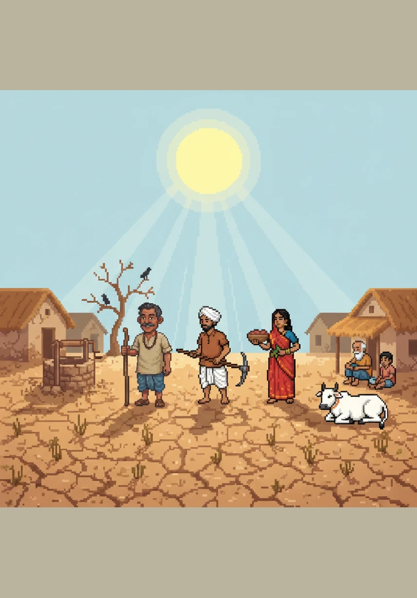 One year, the clouds vanished and the earth began to crack under a relentless, baking sun. The once-flowing stream turned into a dusty path, and the village wells slowly ran dry, leaving everyone worried for their future.