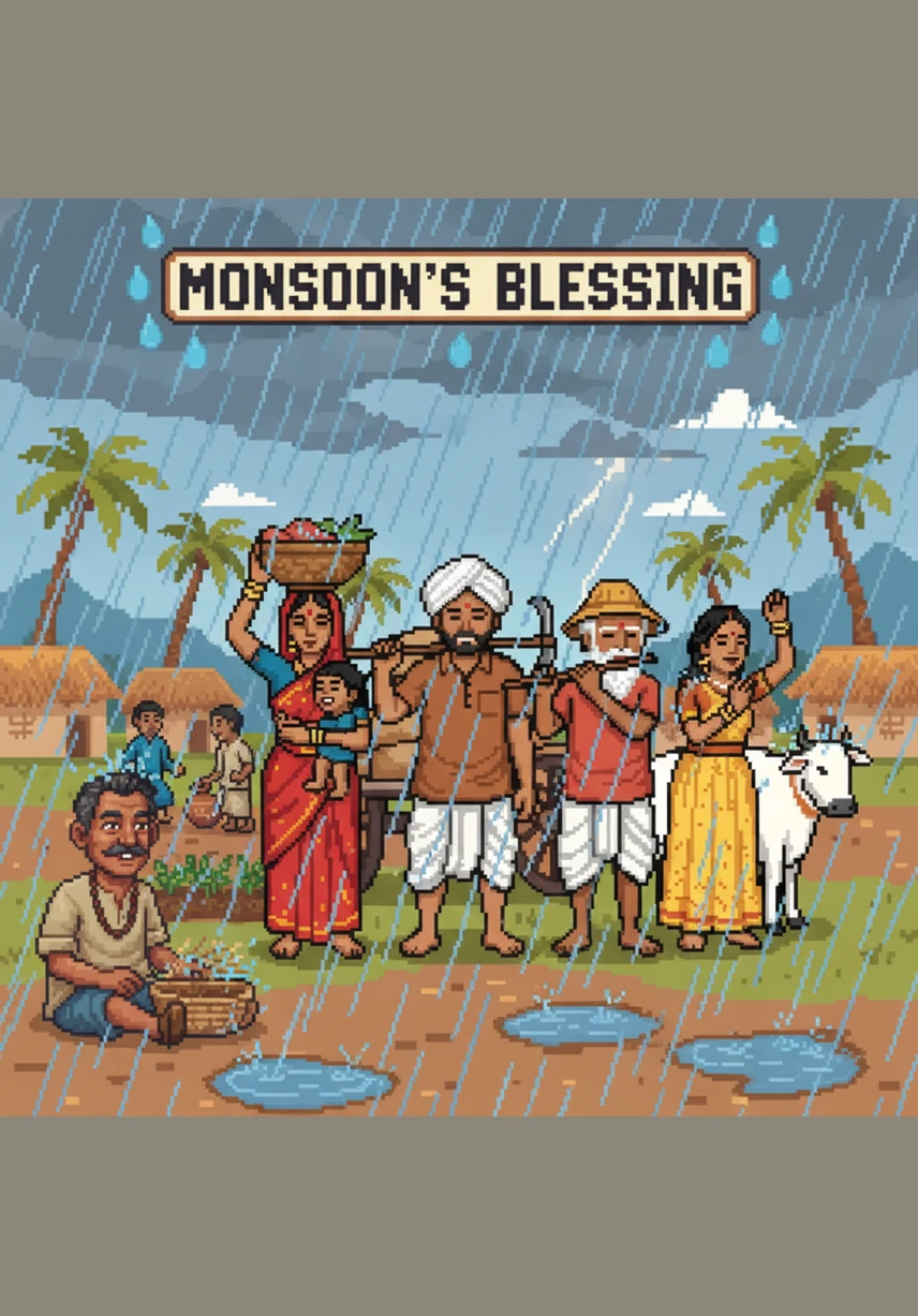 When the monsoon rains finally arrived, the new tanks filled to the brim, and the water soaked deep into the thirsty ground. Soon, the village wells were overflowing again, and the dry fields turned a vibrant, joyful green.