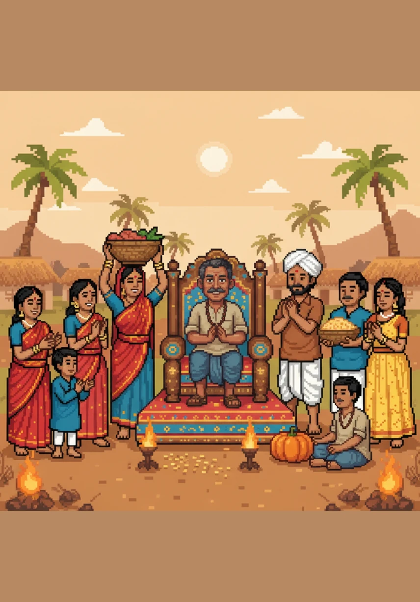 The villagers gathered to celebrate their harvest and gave a special seat of honor to Ramayya. They realized their mistake and understood that true wisdom is found in experience and observation, not just in the pages of a book.