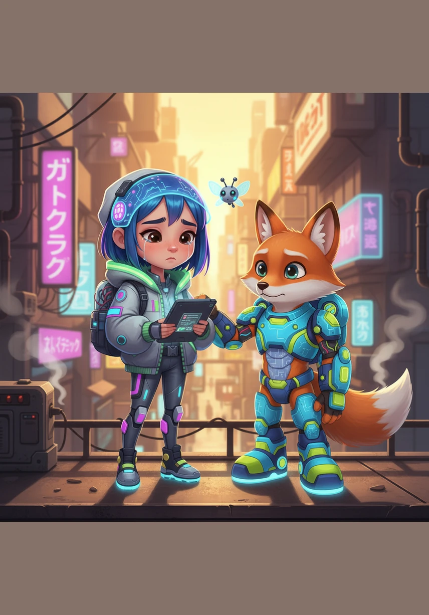 As the afternoon begins to fade, the magical world slowly starts to transform back into the familiar sights of her town. The fox nuzzles her hand before disappearing into the shadows, leaving a trail of glitter in the cooling air.