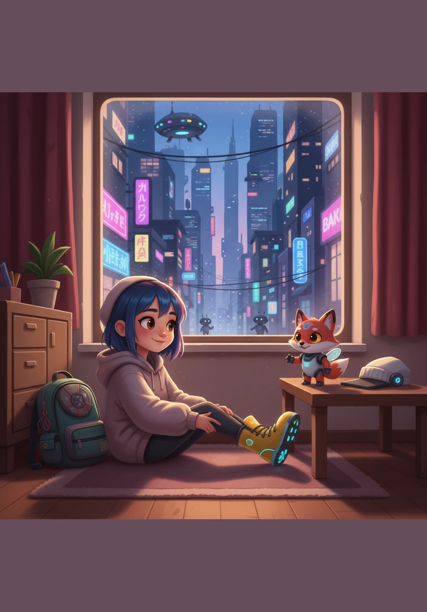 Back inside her cozy home, Lily kicks off her yellow boots and looks out the window at the darkening street. She smiles to herself, knowing that tomorrow, another wonderful adventure awaits just outside her front door.