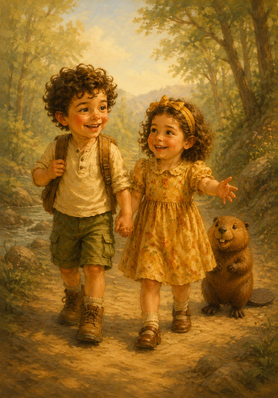 Alessandro e Beatrice sono due fratellini quasi identici, entrambi con una cascata di morbidi riccioli corti sulla testa. Oggi Beatrice indossa il suo cerchietto preferito ed è pronta a stringere la mano del fratellone per dare inizio a una nuova giornata di esplorazioni.