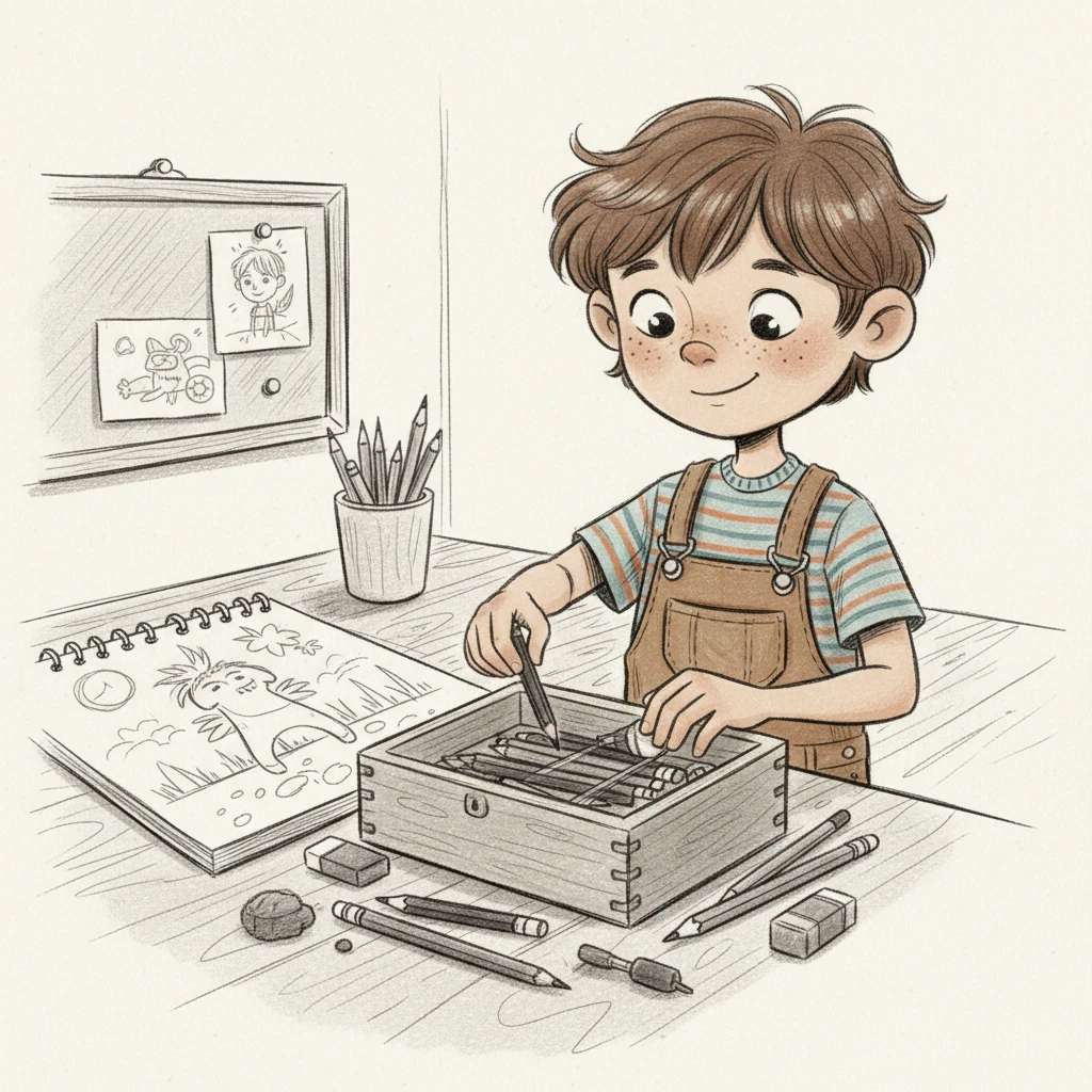Back in his room, Leo carefully placed the charcoal pencil back into his art box, alongside his other supplies. He smiled, knowing that with every stroke of his special pencil, he could create a world full of gentle magic and wonder, one drawing at a time.