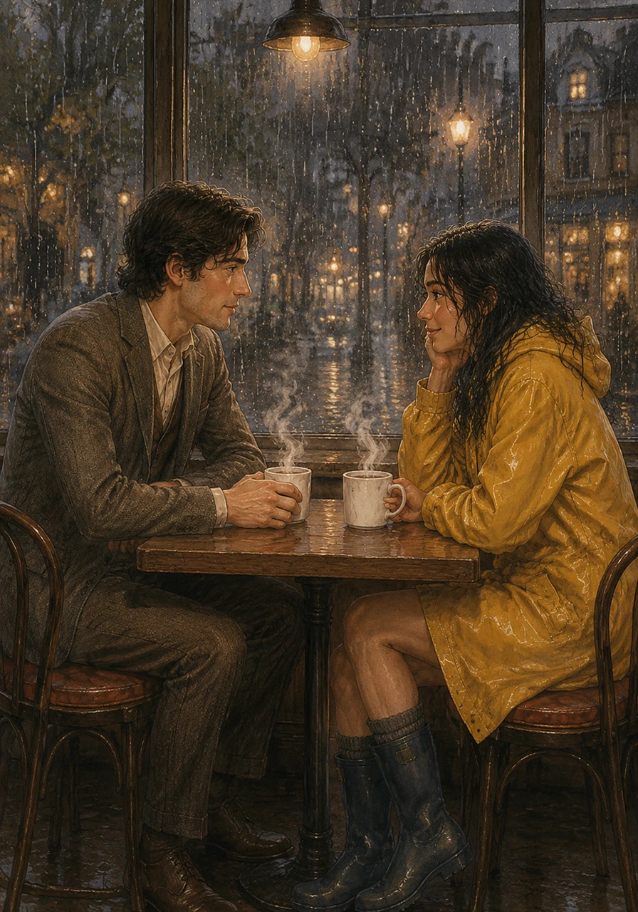 They sat across from each other, the steam from their lattes rising like ghosts between them. Conversation flowed as easily as the rain outside, two strangers finding common ground in the rhythm of the city and the shared love for hidden beauty.