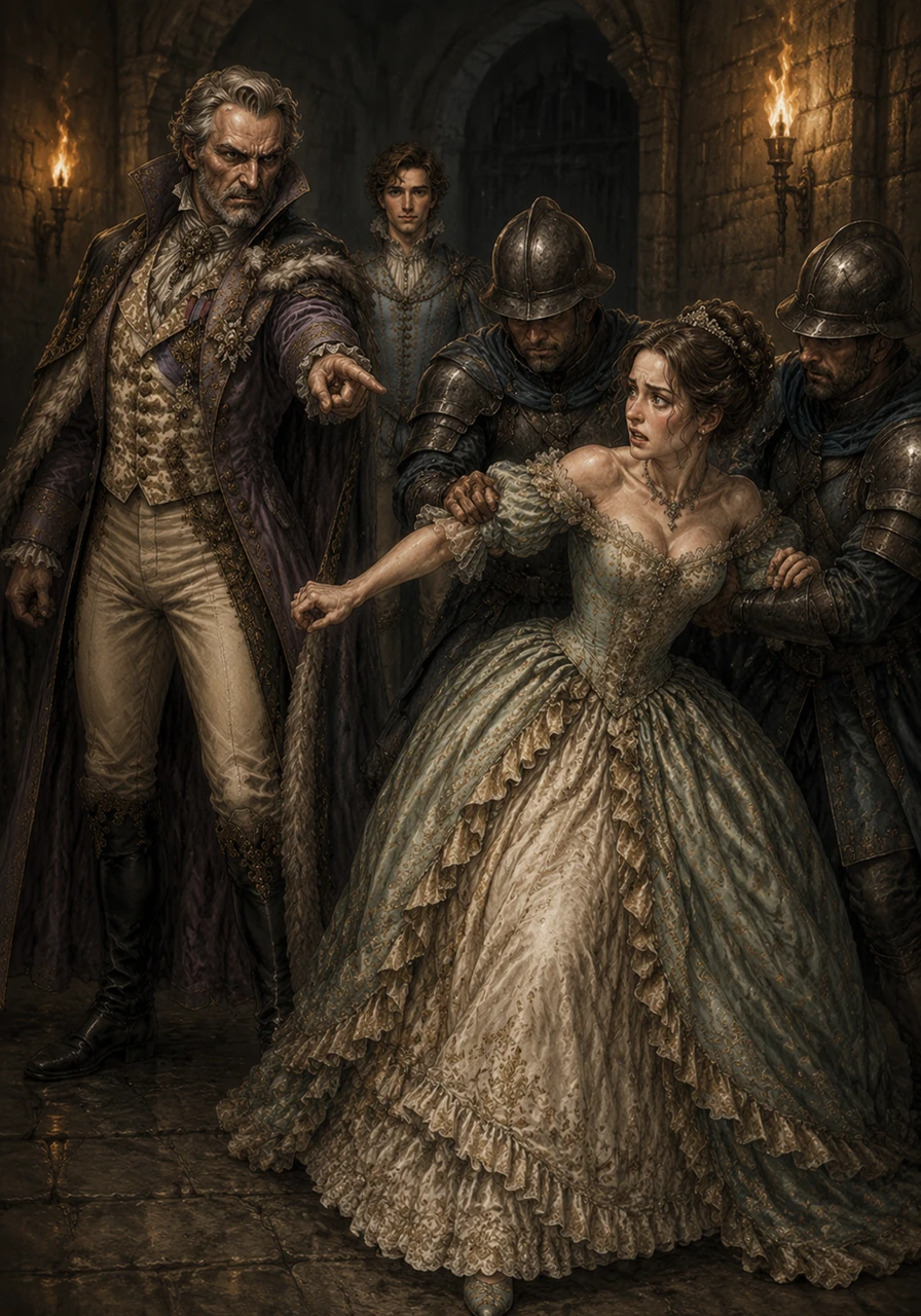When Avelina steadfastly refused to proceed with the forced wedding ceremony days later, the Earl's patience shattered into furious rage. With a cold sneer, he summoned his guards and ordered them to throw her deep into the dark, damp castle dungeons.