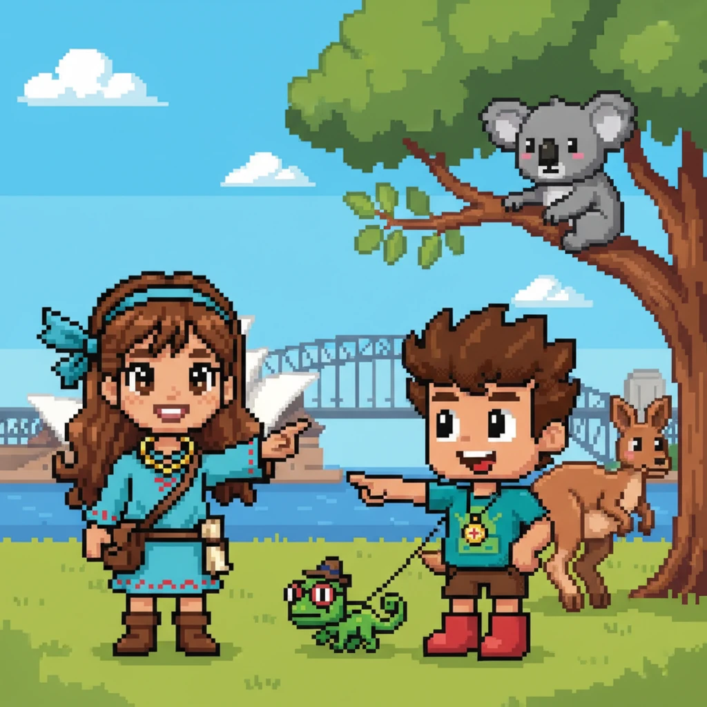 Na Austrália, a icônica Ópera de Sydney impressionou os amigos. Eles conheceram cangurus saltitantes e koalas fofinhos, aprendendo sobre a fauna única do continente. Qual desses animais australianos é o seu favorito?