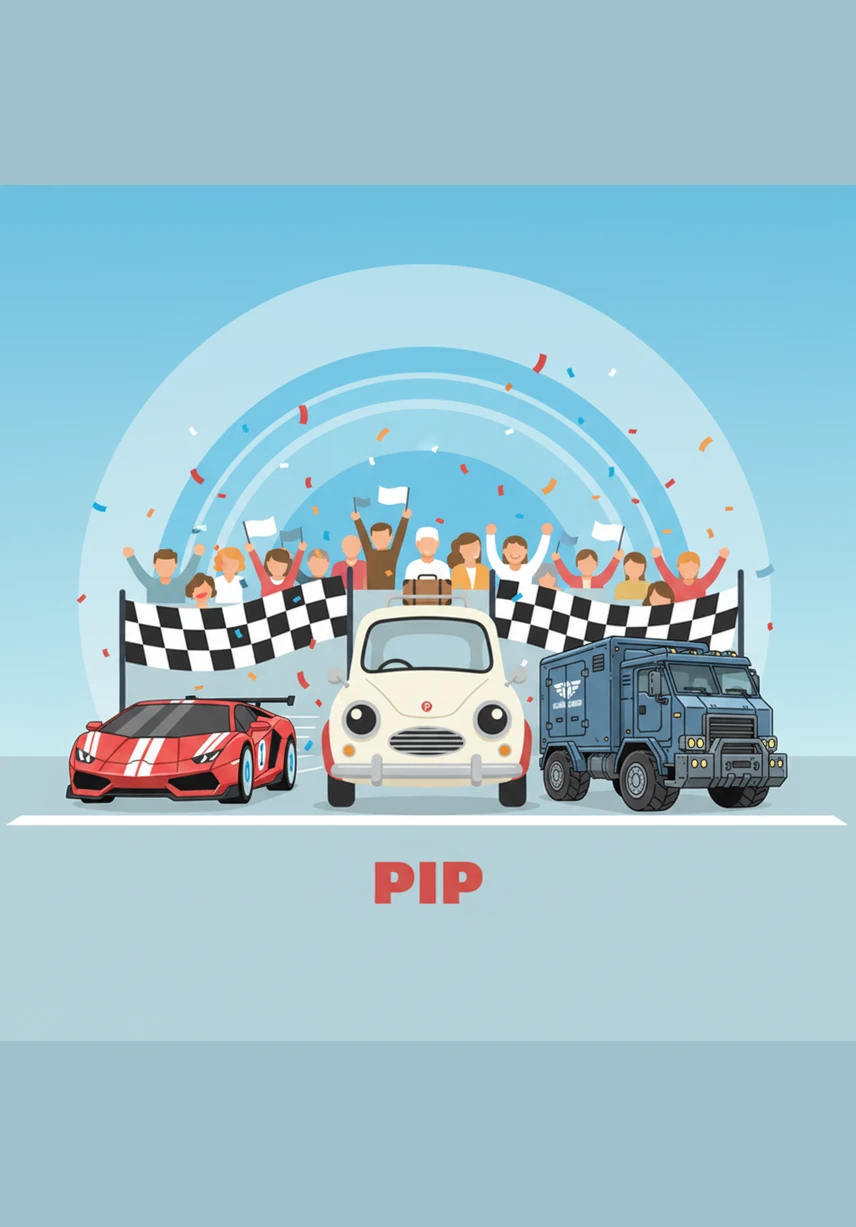 The sleek sports cars from earlier see Pip and honk their horns in a chorus of respect, realizing that being a hero isn't about how fast you can go. They invite Pip to lead the way back to the city center, acknowledging his bravery and strength.